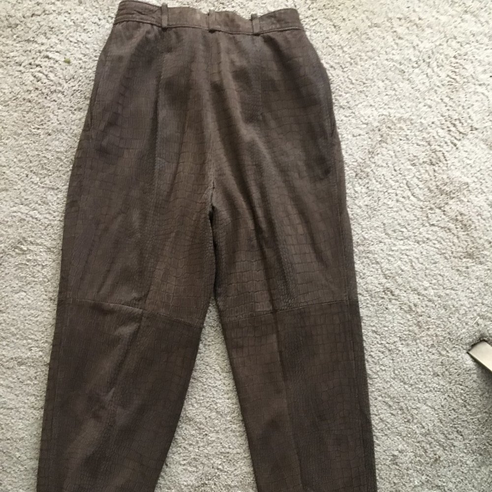 Leather Embossed Designer Slacks Vintage Brown Taupe  by  Cashmere Cashm…